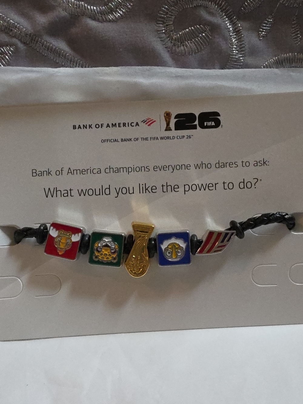 Bank of America FIFA 26 Black Braided Bracelet with Multicolor Enamel Charms